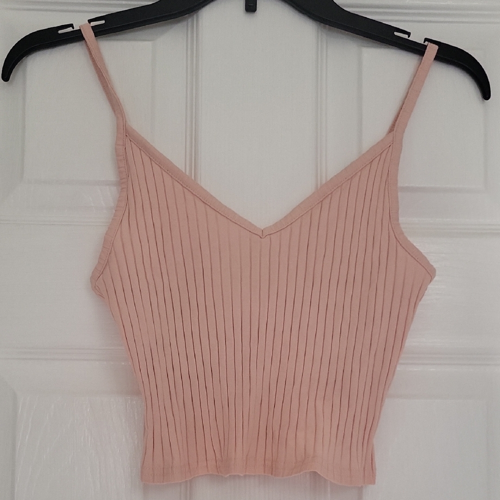 Divided Pink Ribbed Crop Camisole